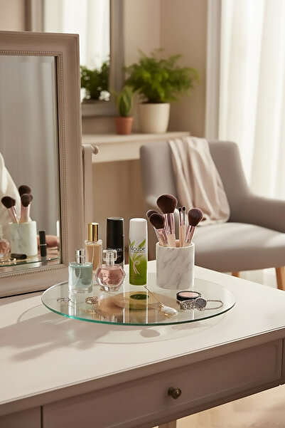 EVSTYLE 360-градусова въртяща се стъклена кутия за бижута и грим - нечупливо 4 мл закалено стъкло