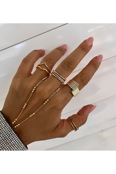 Xui Trend Model Kalın Dokulu Ayarlanabilir Gold Yüzük
