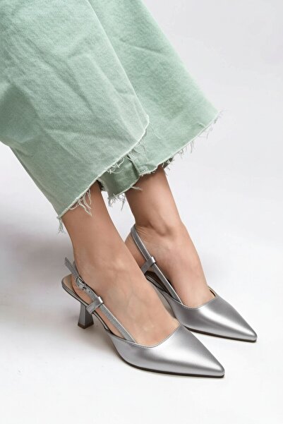 Cochines Women's Silver Skin Buckle Detailed Evening Dress Sitiletto Classic Heeled Shoes