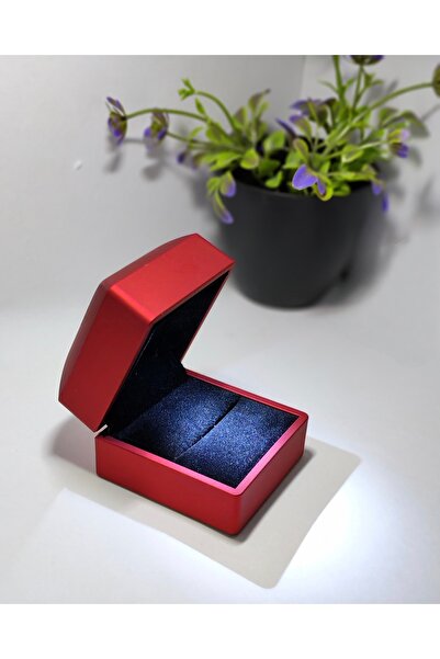 TALMİRA KIRMIZI Işıklı Yüzük Tektaş Pırlanta Alyans Hediye Kutusu