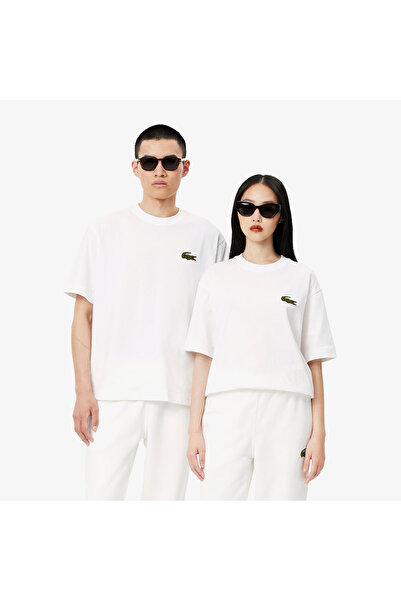 Lacoste Unisex Loose Fit Bisiklet Yaka Organik Pamuk Beyaz T-Shirt