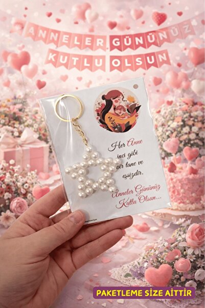 Emtory Home İnci Yıldız 10 Adet Anneler Günü Hediyelik Anahtarlık - Anneler Günü Jelatinli Hediye