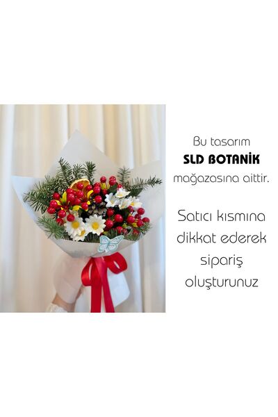 Çiçek Papatya & Kokina - Yeni Yıl Yılbaşı Çiçeği / Hediye KUTULU Buketi (YAPAY)