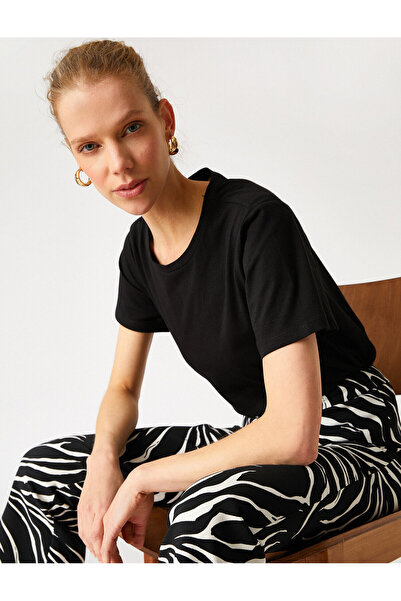 Koton طاقم الرقبة قصيرة الأكمام القطن الأساسية تي شيرت