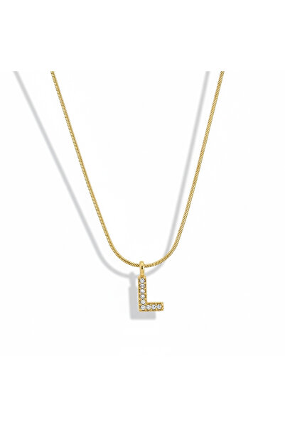 CAXBERN Çelik Zirkon Taşlı Altın Kaplama L Harf Kolye