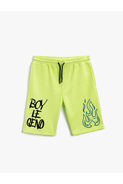 Koton شورت قطني مطبوع بحزام خصر قابل للربط