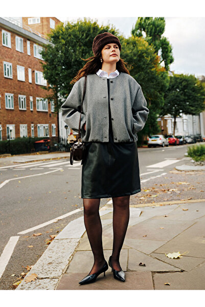 LC Waikiki Negru guler rotund aspect de piele Mini rochie