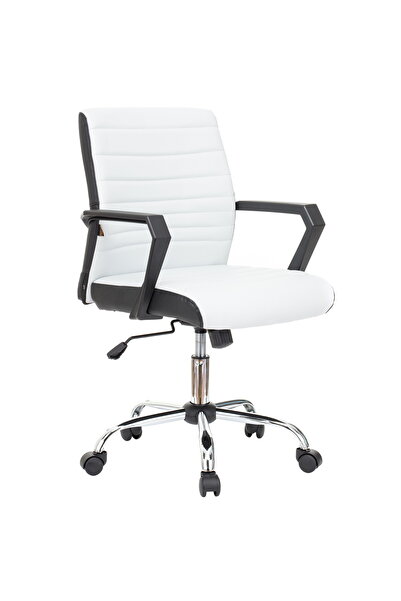 QMOBILI ERGOS office chair White, eco-leather, fixed PP handles, balance mechanism, chromed metal base