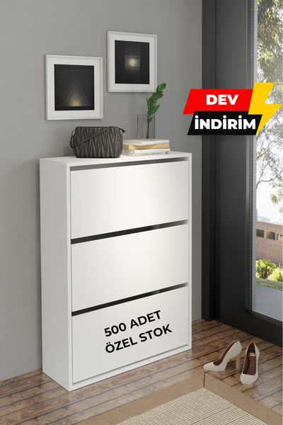 cabana Düşer Kapak Ayakkabılık 3 Bölmeli Kayar Raflı