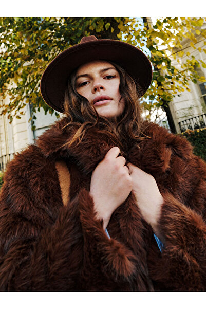 LC Waikiki Peak New Season Jacket Guler Palton de blană pentru femei