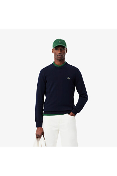 Lacoste Мъжка блуза с дълъг ръкав, права кройка и обло деколте, тъмносиня, пл...