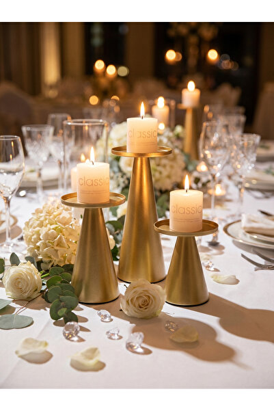 MODY مجموعة من 3 حاملات شموع معدنية عتيقة - شمعدانات برونزية أنيقة للشموع المدببة