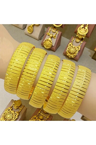 CAXBERN 22 Ayar Altın Kaplama Düz Çizgi Bilezik Düğün Kına Özel Günler (3 Adet)