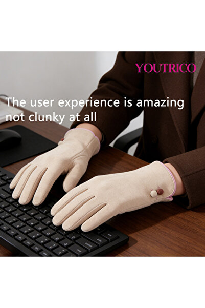 Youtrico قفازات نسائية دافئة من جلد الغزال - شكل يد أنيق - متوافقة مع شاشات ا...