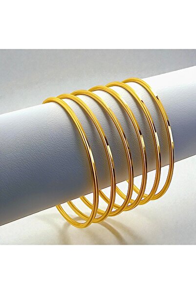 CAXBERN 22 Ayar Altın Kaplama Tırtıklı Ince Ajda Ray Parlak Sade (1 Adet) Bilezik