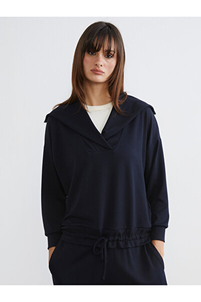 LC Waikiki Alita City Farkıyla Natuvera Navy Blue Interlock Plain Shawl Colla...