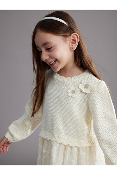 LC Waikiki Rochie din tul pentru fetiță cu aplicații florale LCW Kids