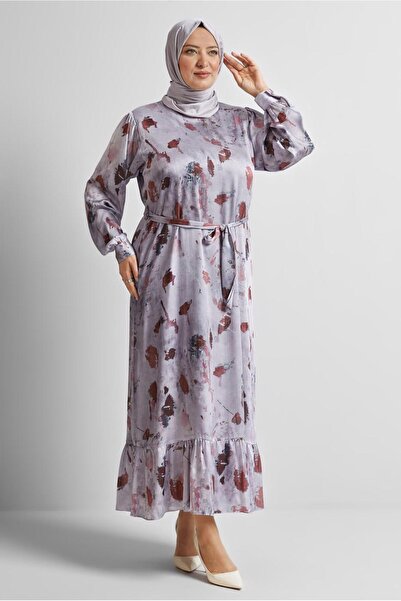 Alvina Patterned Belted Satin Dress 20727