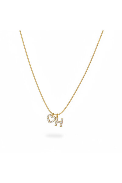 CAXBERN Çelik Zirkon Taşlı Kalp Altın Kaplama H Harf Kolye