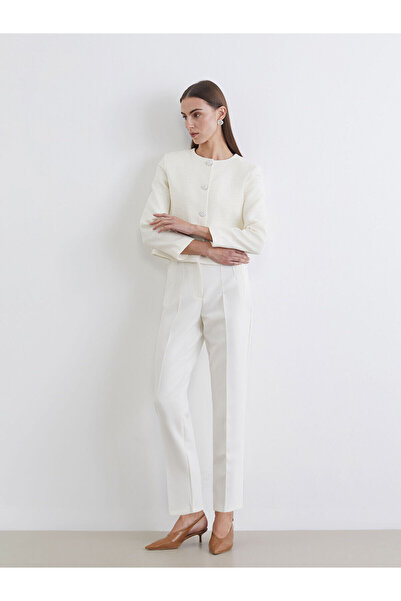 LC Waikiki Ecru High Waist Cigarette Women's Trousers