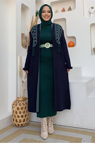 TRENDTESETTÜR KADIN LACİVERT DESENLİ TRİKO HIRKA T 10332