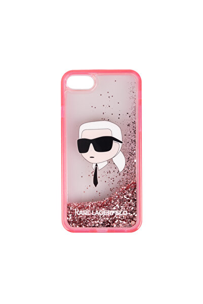Karl Lagerfeld Apple iPhone SE 2022 Kılıf Sıvılı Simli Karl Head Dizayn Kapak