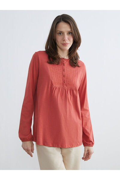 LC Waikiki Lcw Grace Orange Crew Neck Embroidered Blouse