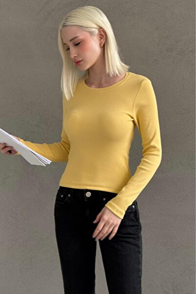 Madmext بودي نسائي أصفر اللون برقبة دائرية قصة ضيقة موديل MG2564