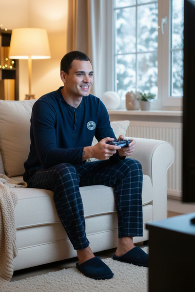 Buratti Plaid Soft Textured Regular Fit Long Sleeve Pajama Set Men's Pajama Set 609611030