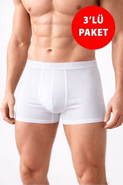 Bross Erkek 3lü Likralı Pamuklu Boxer / 1000 Beyaz