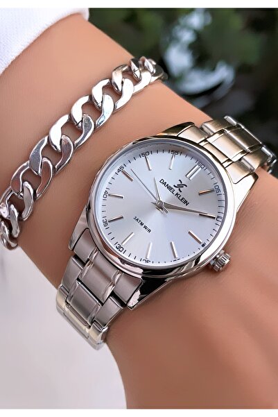 Daniel Klein سوار ساعة نسائي من الفولاذ الفضي الأصلي مع هدية