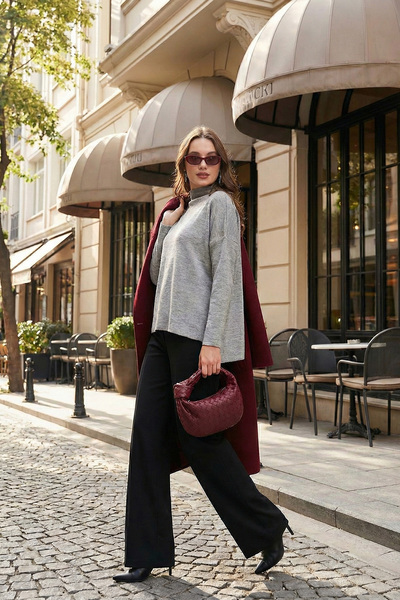 Lela سترة تريكو طويلة من الخلف ياقة مرتفعة متوسطة الطول سترة تريكو رفيعة 4615002