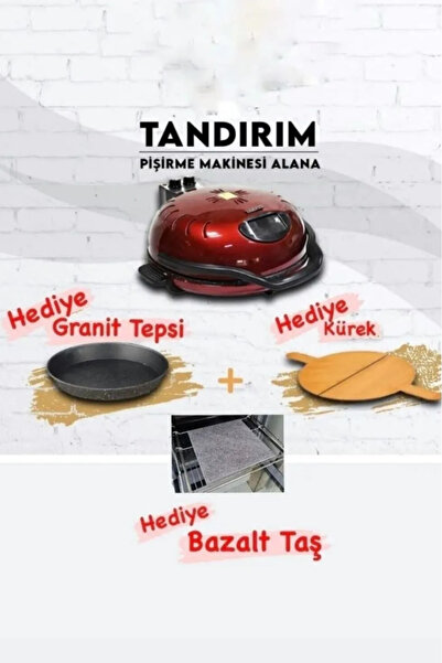 TANDIRIM Ekmek Pizza Lahmacun Yapma Makinesi Kırmızı - Fırın Taşı ve Kürek Hediyeli