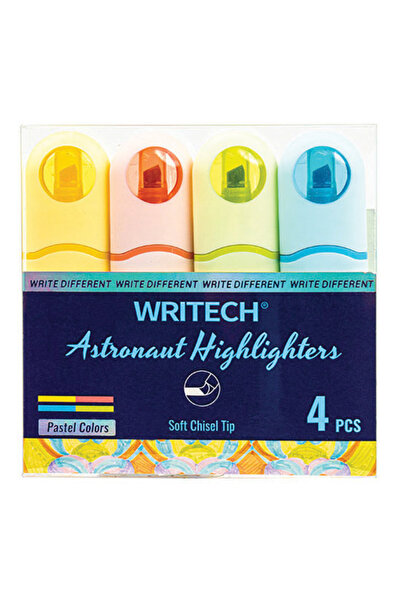 Writech قلم تحديد فوسفوري W-8154 أسترونوت بأربعة ألوان - عبوة من 4 قطع