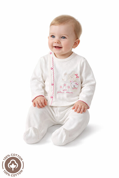 Miniel طقم أطفال من القطن العضوي بأكمام طويلة مطرزة على شكل دمية دب للفتيات ا...