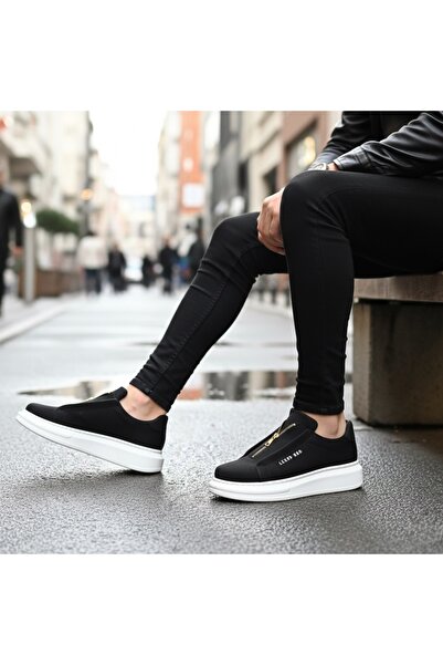 BOA BA0310 Pantofi pentru bărbați, cu talpă înaltă, cu fermoar, alb-negru