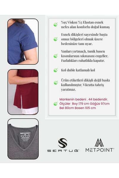 SERTUĞ Büyük Beden Kadın V Yakalı Yırtmaçlı Basic Haki Bluz (T-Shirt)