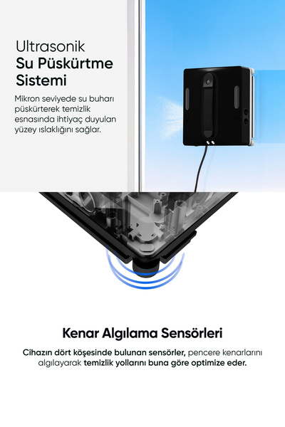 Şımart Akıllı Cam Silme Robotu 3300Pa Güçlü Vakum ve Akıllı Kontrol