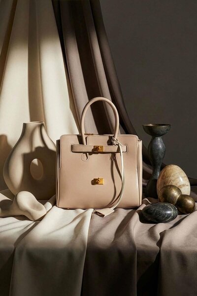 Levidor Medium Size Handbag with Gray Accessory Detail