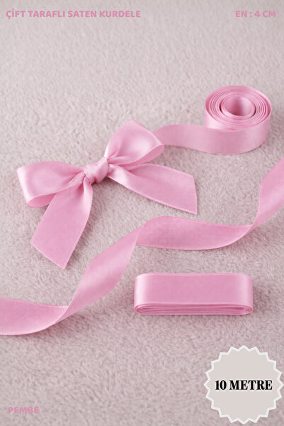 Mortex Pembe Saten Kurdele 4 cm 10mt - Bohça, Nikah, Nişan, Çeyiz, Hediye, Sü...