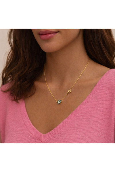 Soleildor 925 ayar Orijinal Gümüş Kişiye Özel Nazar Boncuklu Yan Harf Gümüş K...