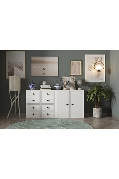 Nettrends Dolapli Çekmeceli Sifonyer Beyaz 130 Cm Şfn-1025-Ç