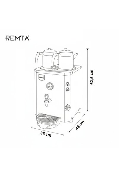Remta Jumbo Çay Makinası 23 Lt Çift Demlikli Çay Kazanı