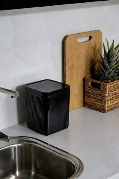 Sas Haus Lines Luxury Striped Countertop Kitchen Trash Can - Waste Bin with Black Lid 5 Liters 3068