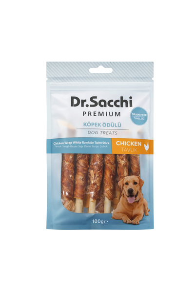 Dr. Sacchi Dr.Sacchi Premium Tavuk Sargılı Beyaz Sığır Derisi Burgu Çubuk Tah...