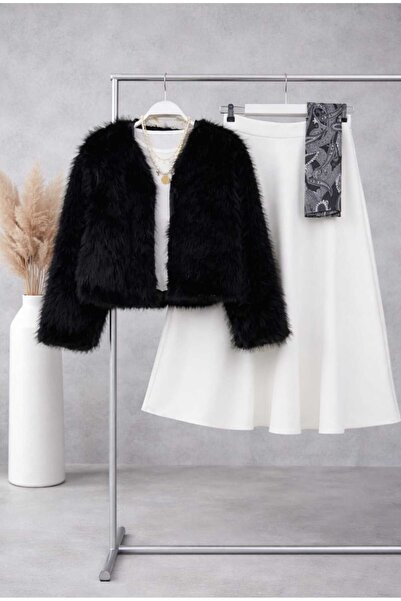 MODA VEDAT Costum de blană scurtă pentru femei - cu fustă (căptușit cu blană)