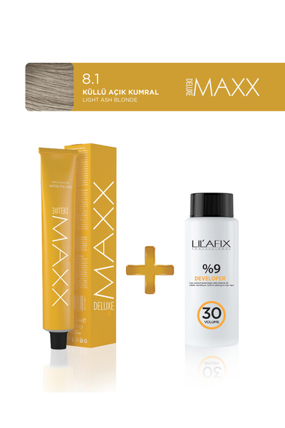 MAXX DELUXE Tüp Saç Boyası 60 ml 30V Oksidan 8.1 Küllü Açık Kumral