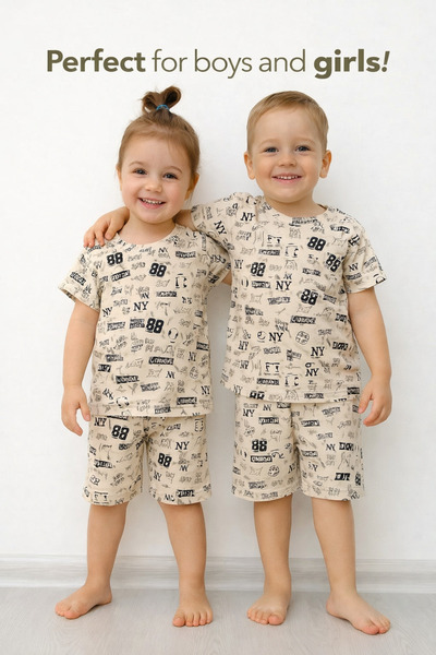 aden kids طقم بيجامة صيفية مطبوعة للأطفال البنات والأولاد