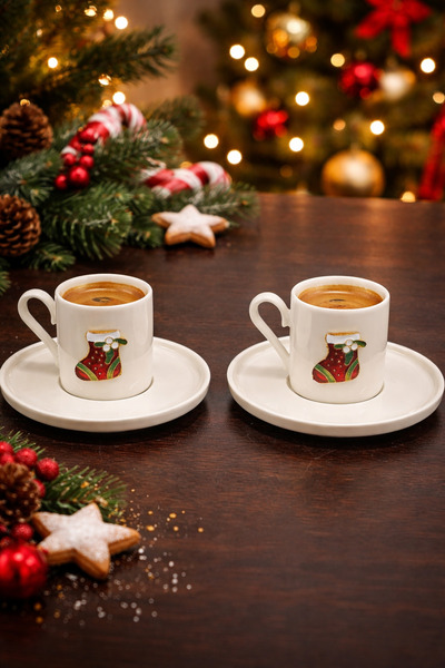 YzHome 2 Person Porcelain New Year's Metal Figured Coffee Cup Set New Year's Gift 90ml