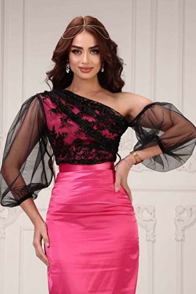 Matik Abiyem Flok Sim Baskılı Saten Tasarım Elbisemiz